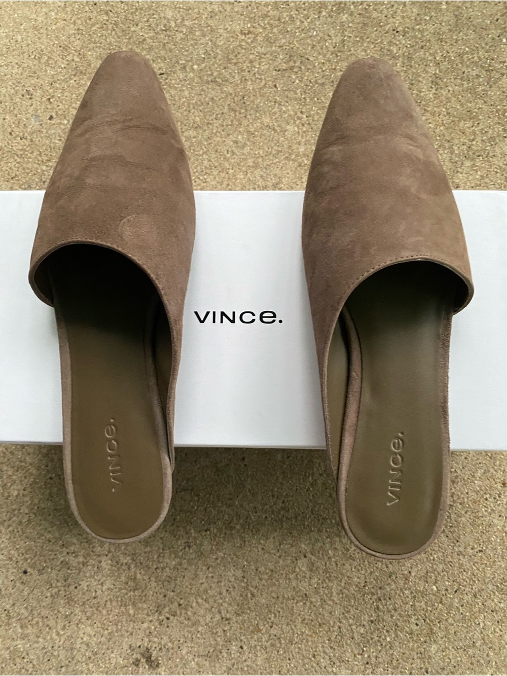 Vince Taupe Suede Pointed-Toe Mules - Picture 2 of 4